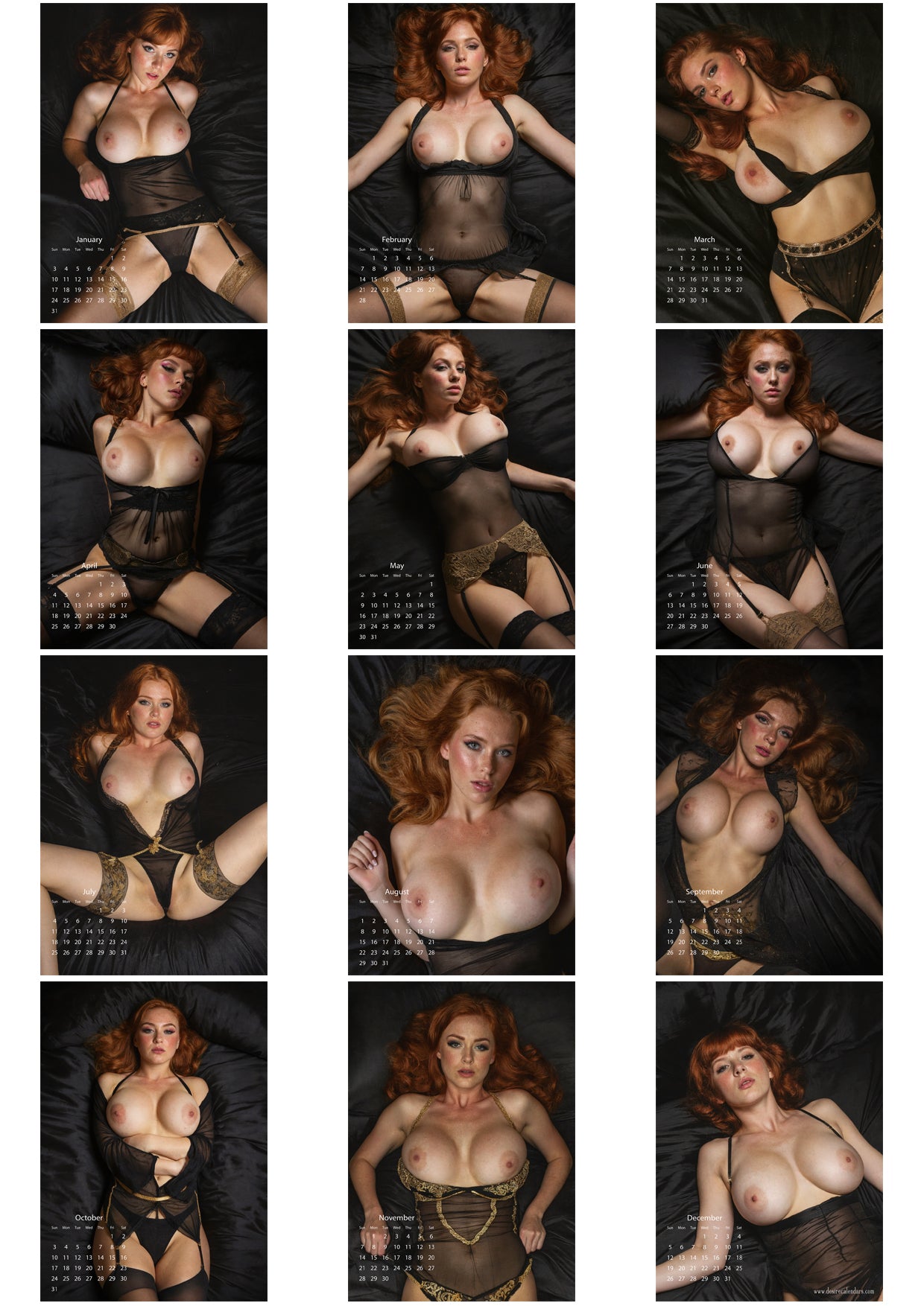 2027 Redhead in Lingerie Topless Calendar – Fire and Lace